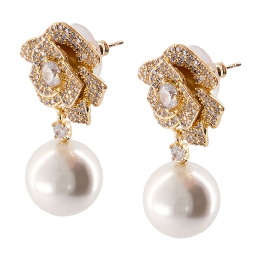 Self-Portrait Pearl Drop Earrings — Gold