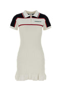 Casablanca Colour-Block Ribbed Polo Dress — White