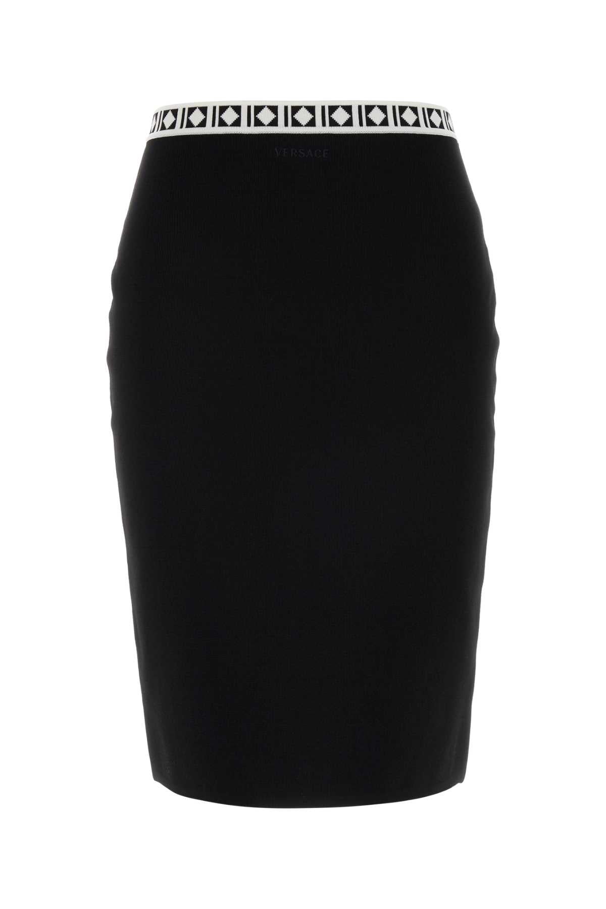 Versace Logo-Waistband Pencil Skirt — Black