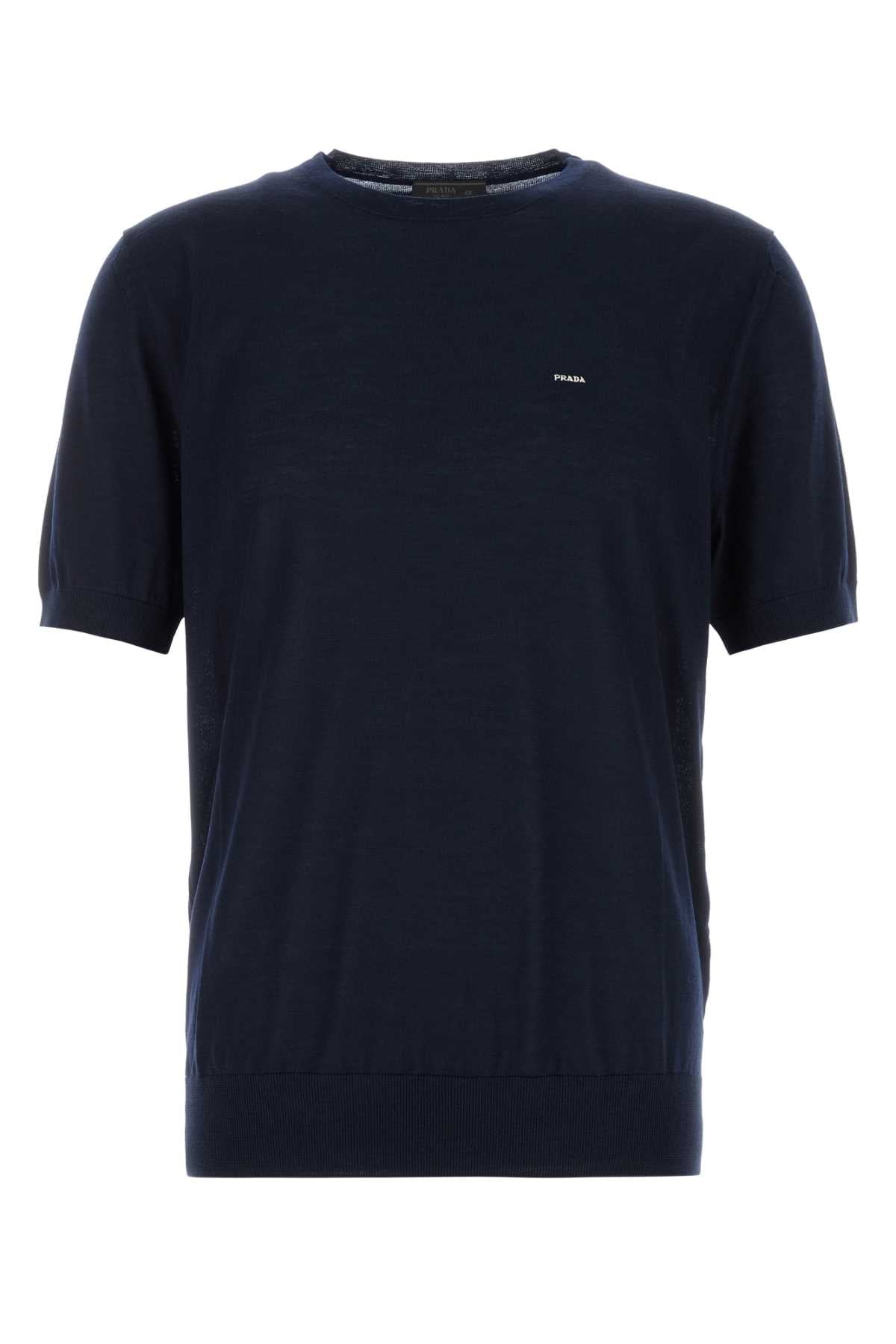 Prada Virgin Wool Crew-Neck Sweater — Navy
