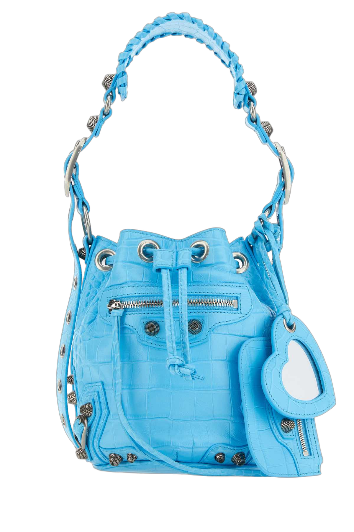 Balenciaga Crocodile-Embossed Leather Bucket Bag — Blue