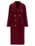 Alberta Ferretti Double-Breasted Wool Blend Coat — Burgundy