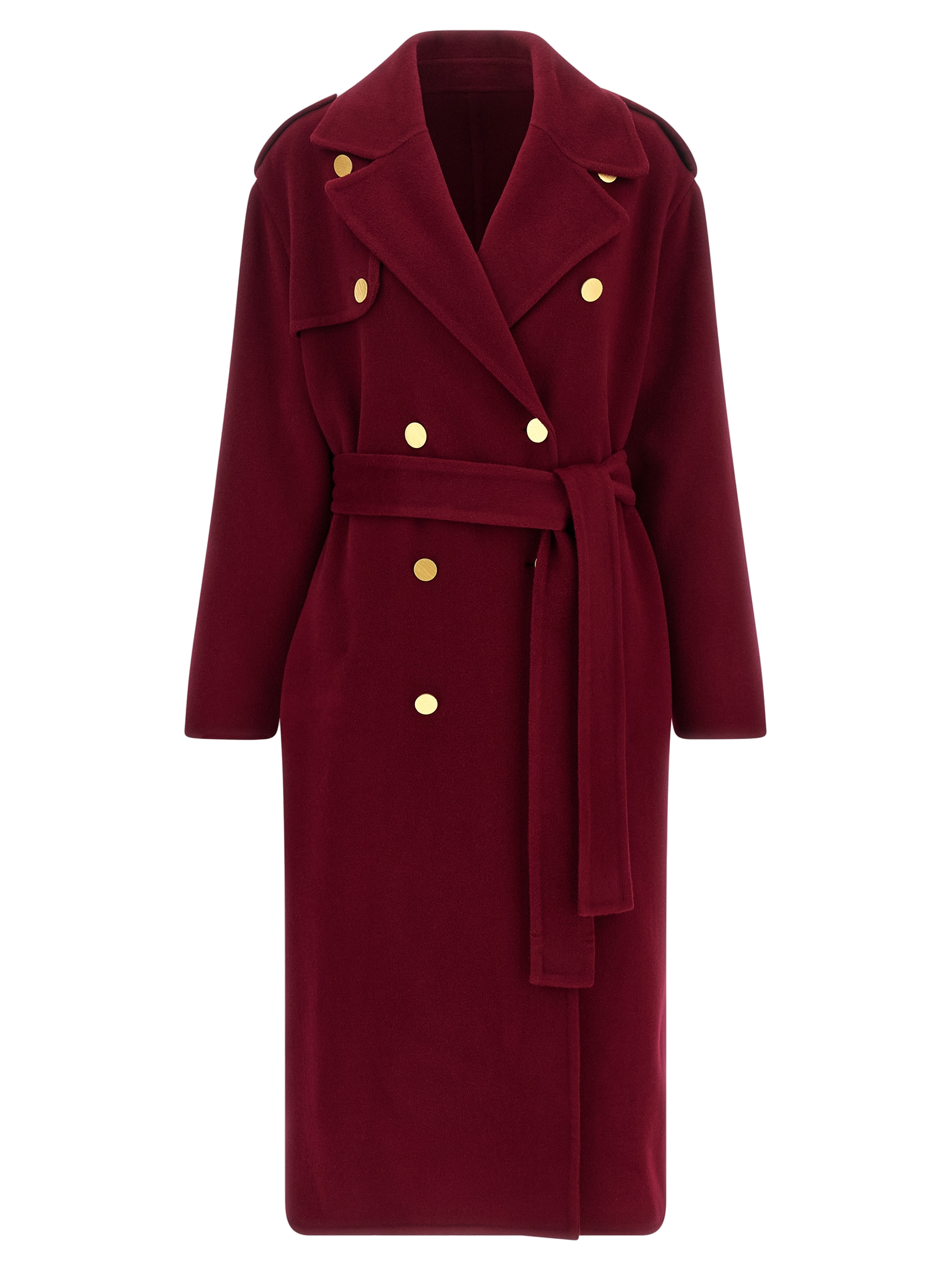 Alberta Ferretti Double-Breasted Wool Blend Coat — Burgundy