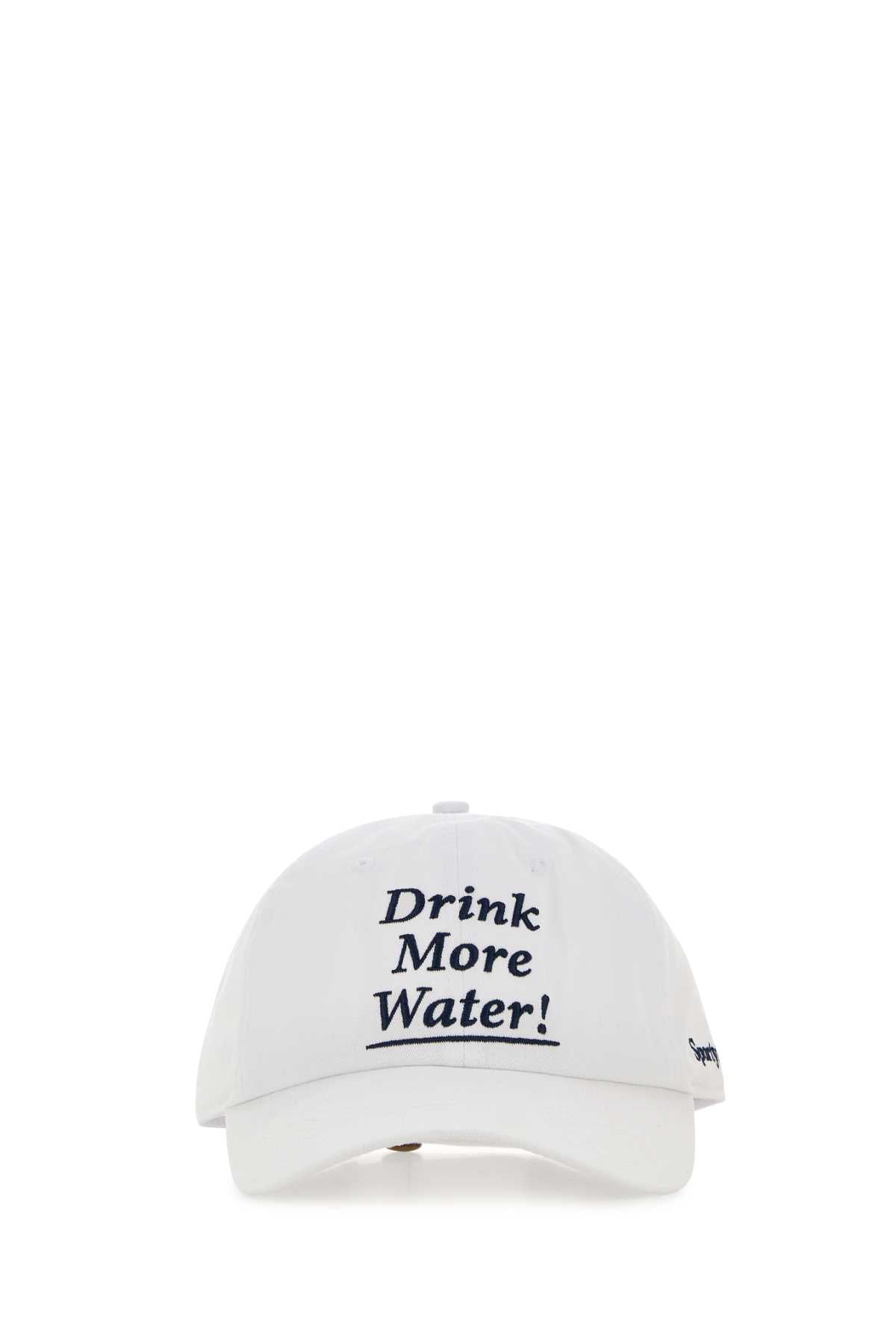Sporty & Rich DRINK Text-Embroidered Cotton Baseball Cap — White