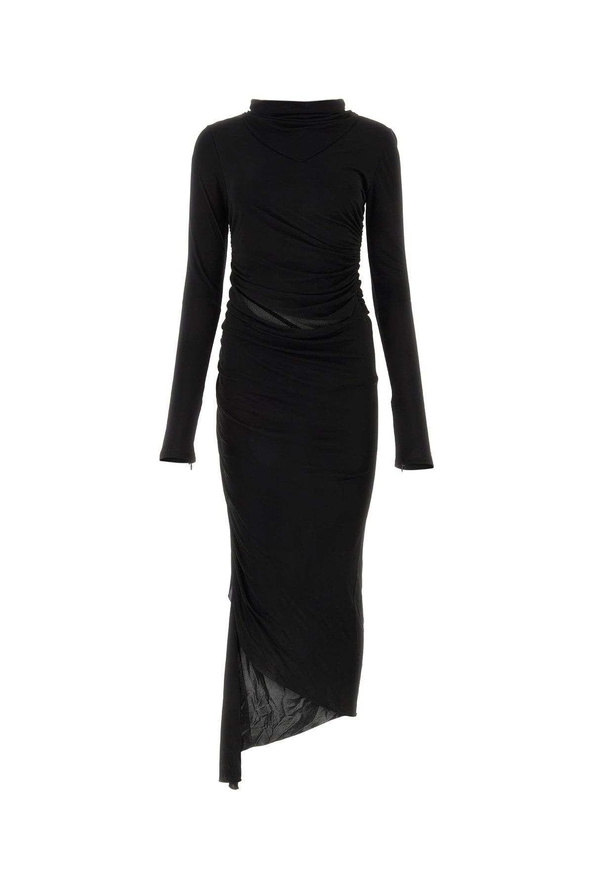 Andrea Adamo Ruched Viscose Dress — Black