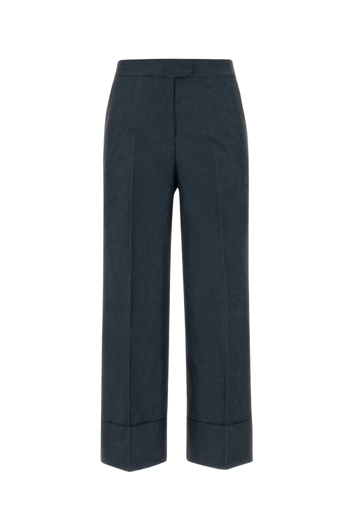 Pt Torino Cotton-Linen Trousers — Navy