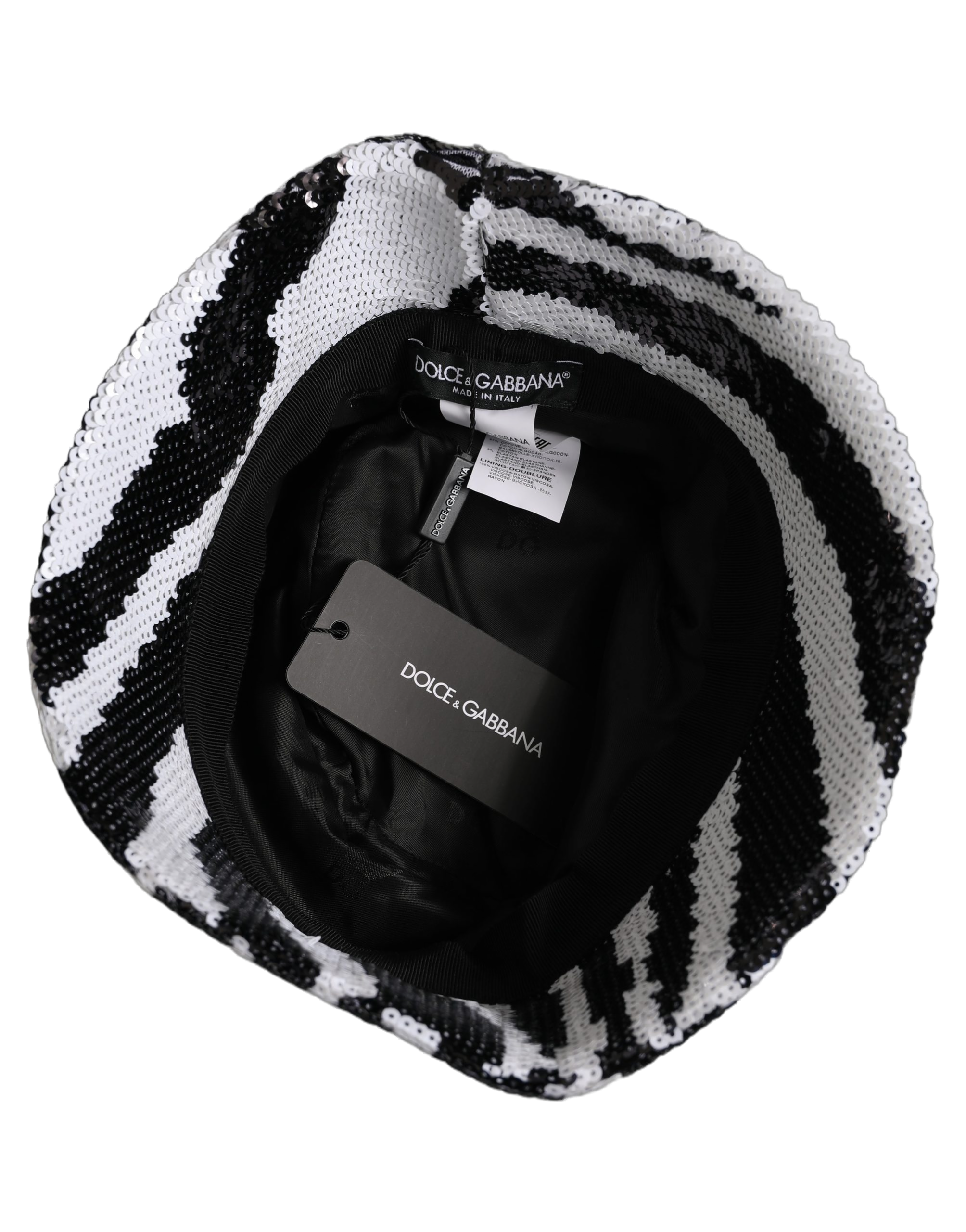 Dolce & Gabbana HAT10064 Zebra Sequin Bucket Hat — Black