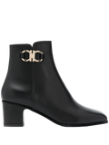 Ferragamo Gancini Plaque Leather Ankle Boot — Black