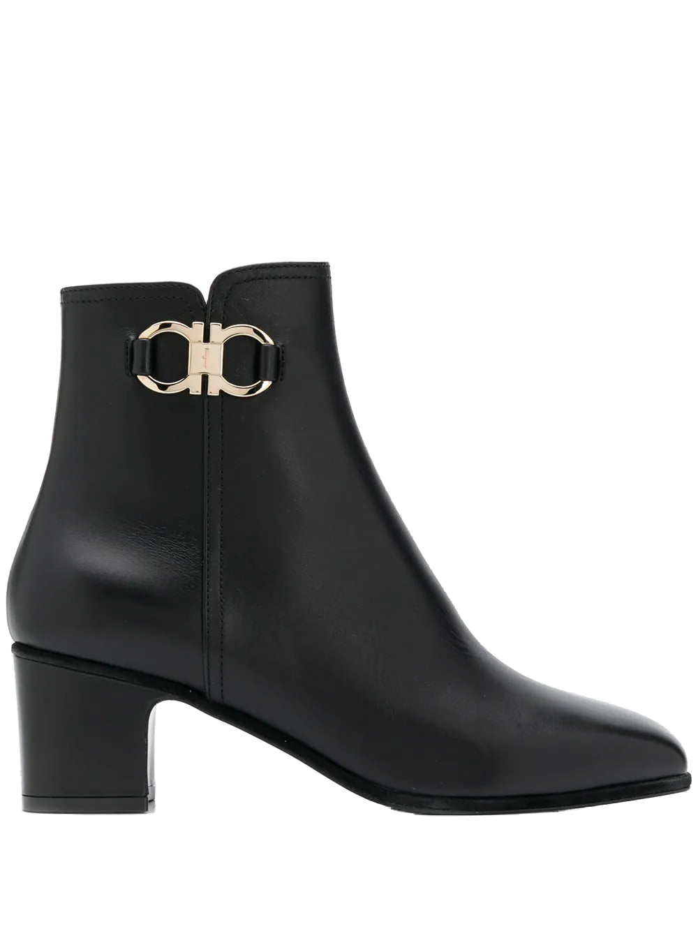 Ferragamo Gancini Plaque Leather Ankle Boot — Black