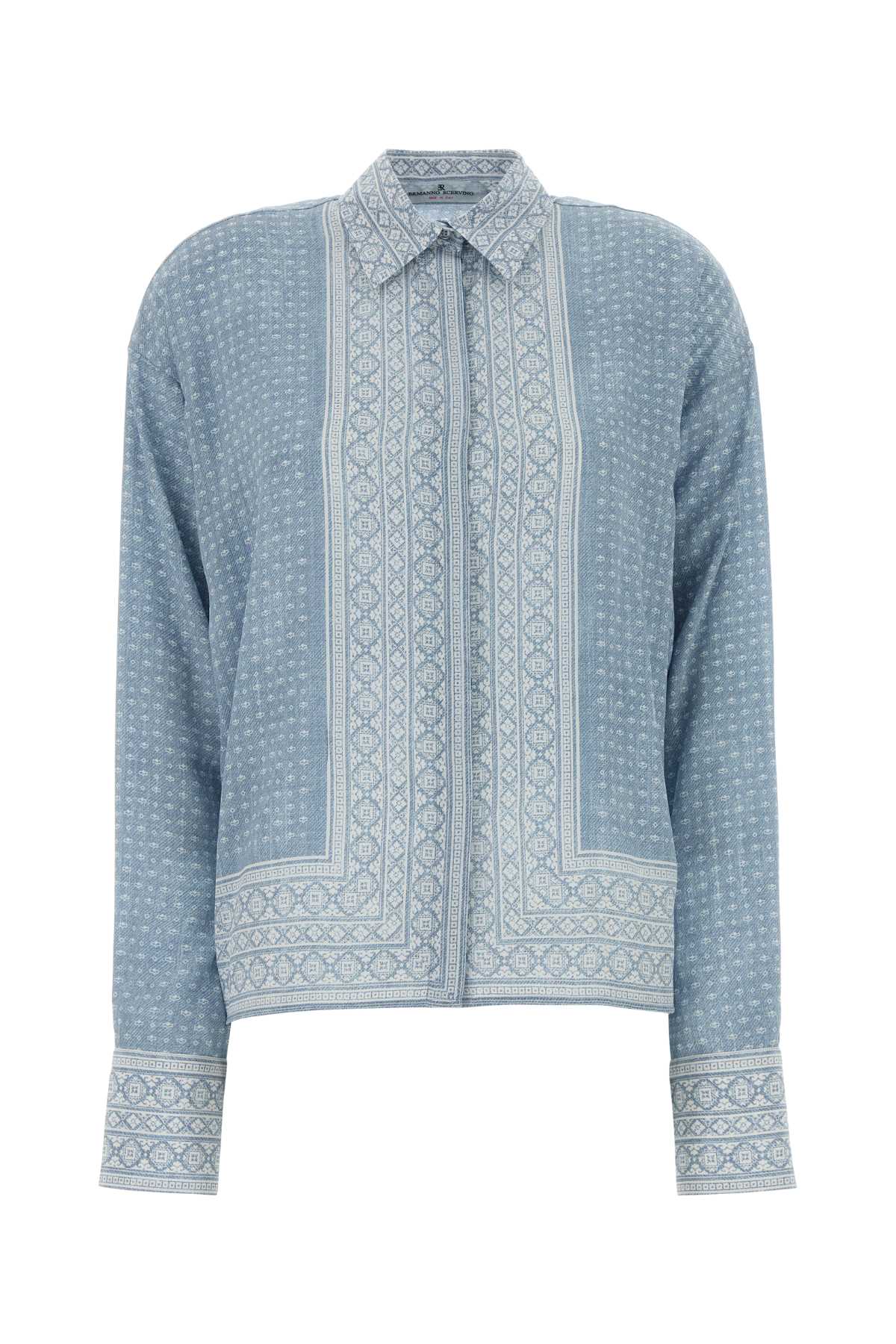 Ermanno Scervino Silk Geometric-Jacquard Shirt — Blue