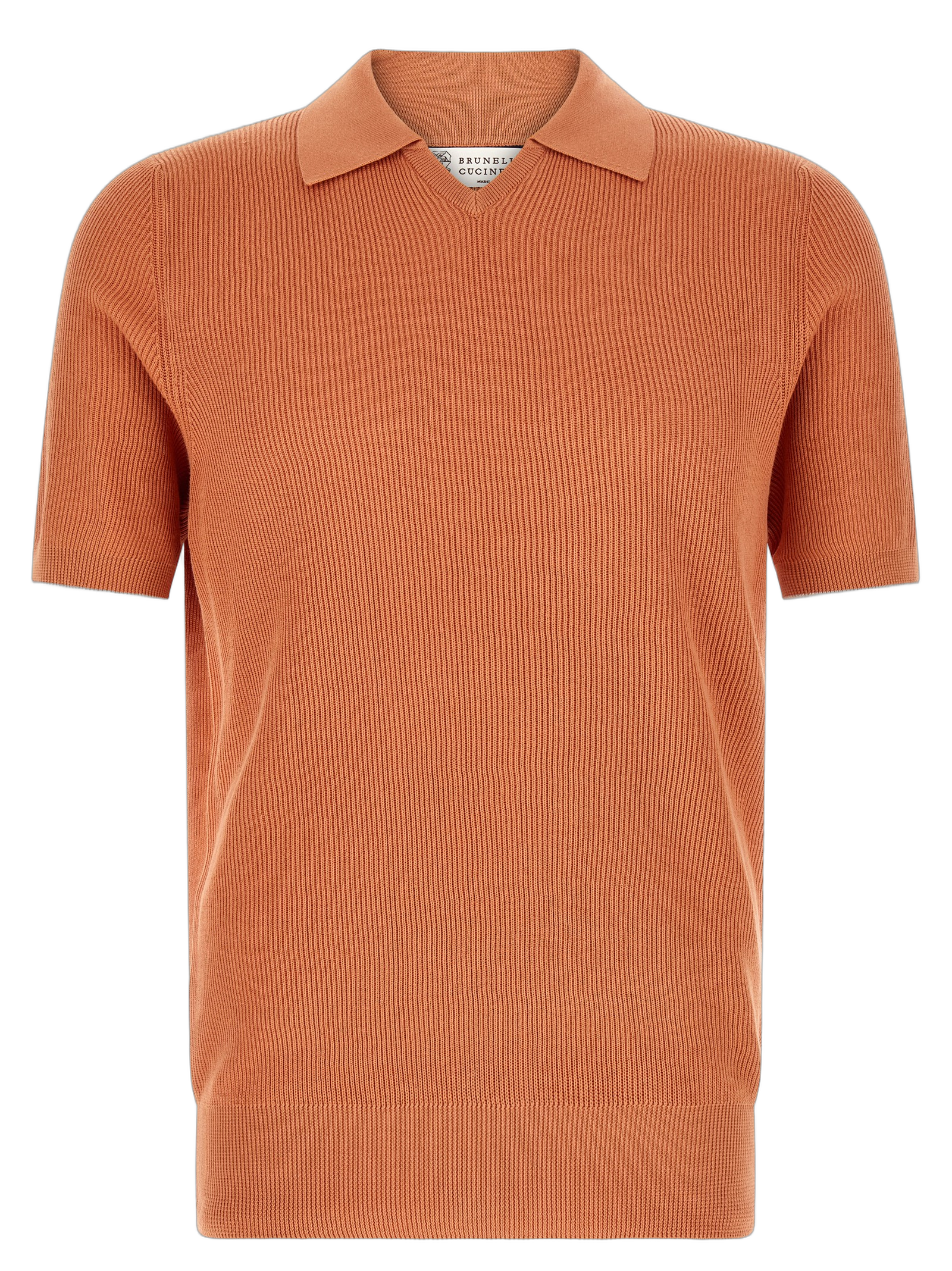 Brunello Cucinelli Ribbed Cotton Polo Shirt — Orange