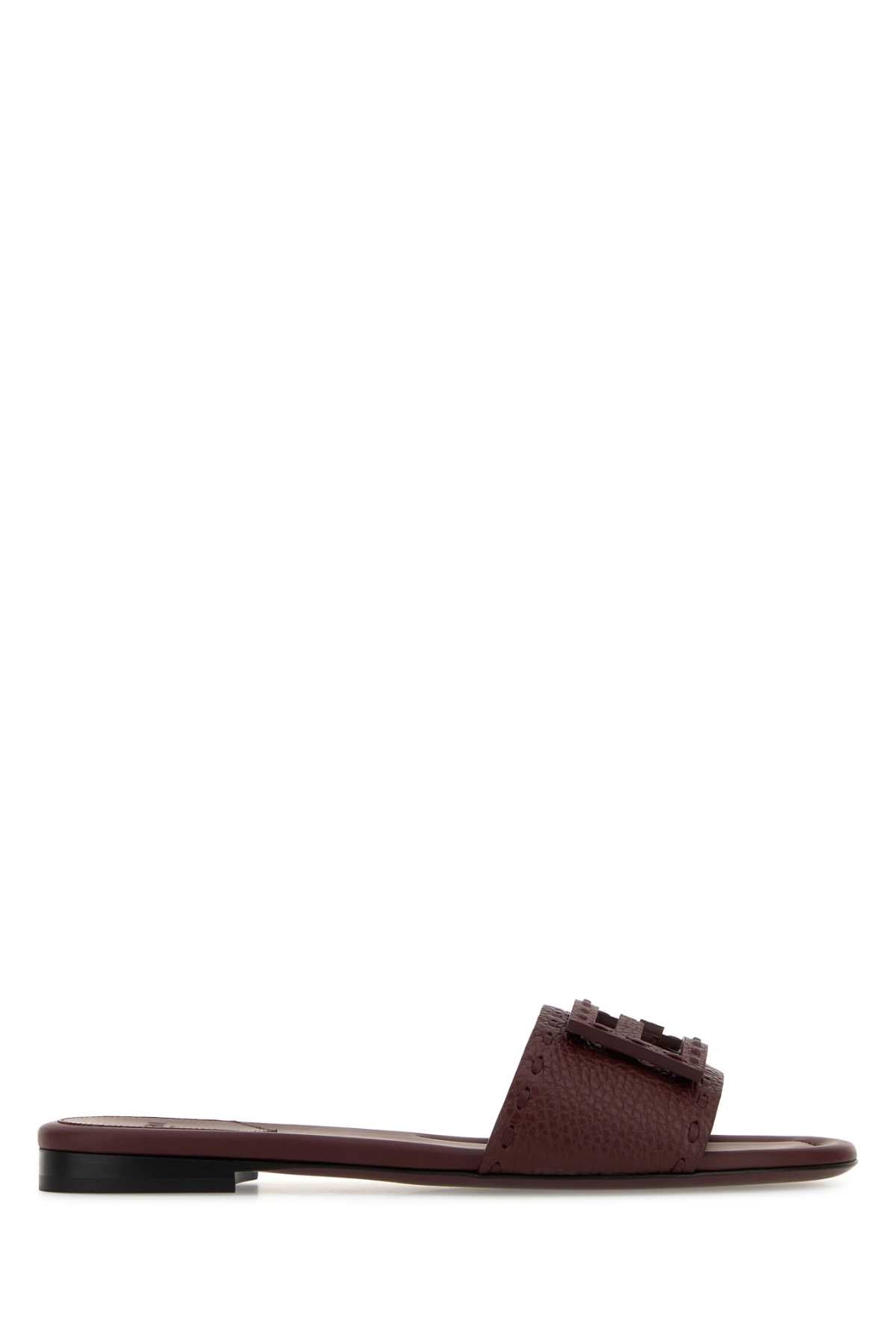 Fendi FF Logo Leather Slide Slipper — Burgundy