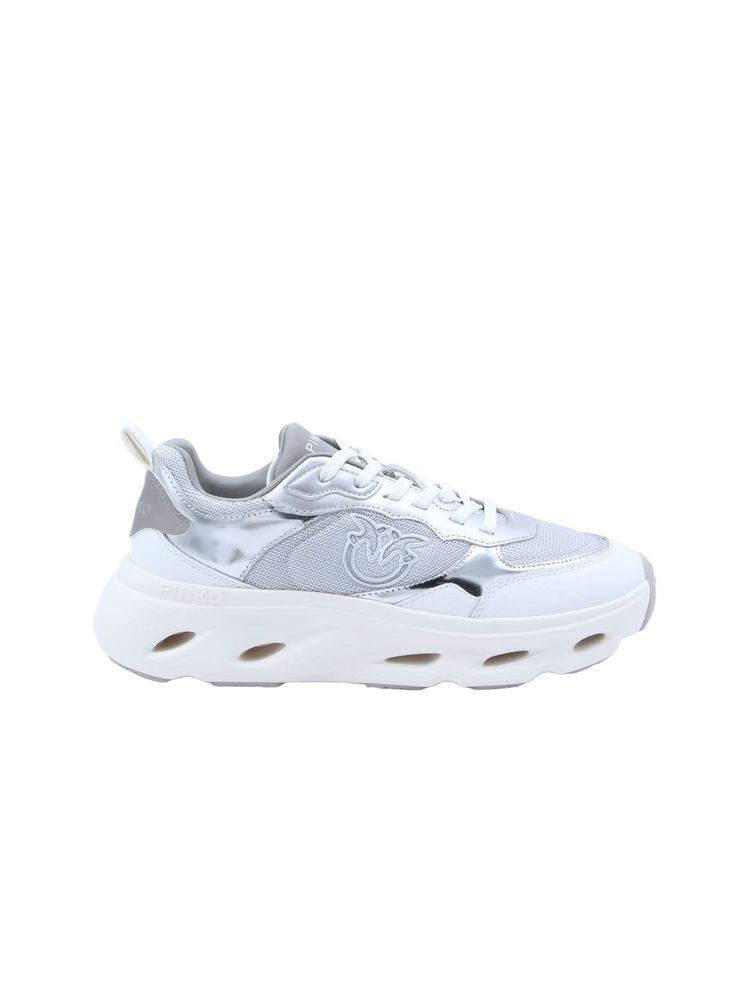 Pinko Metallic Calf Leather and Mesh Sneaker — Silver