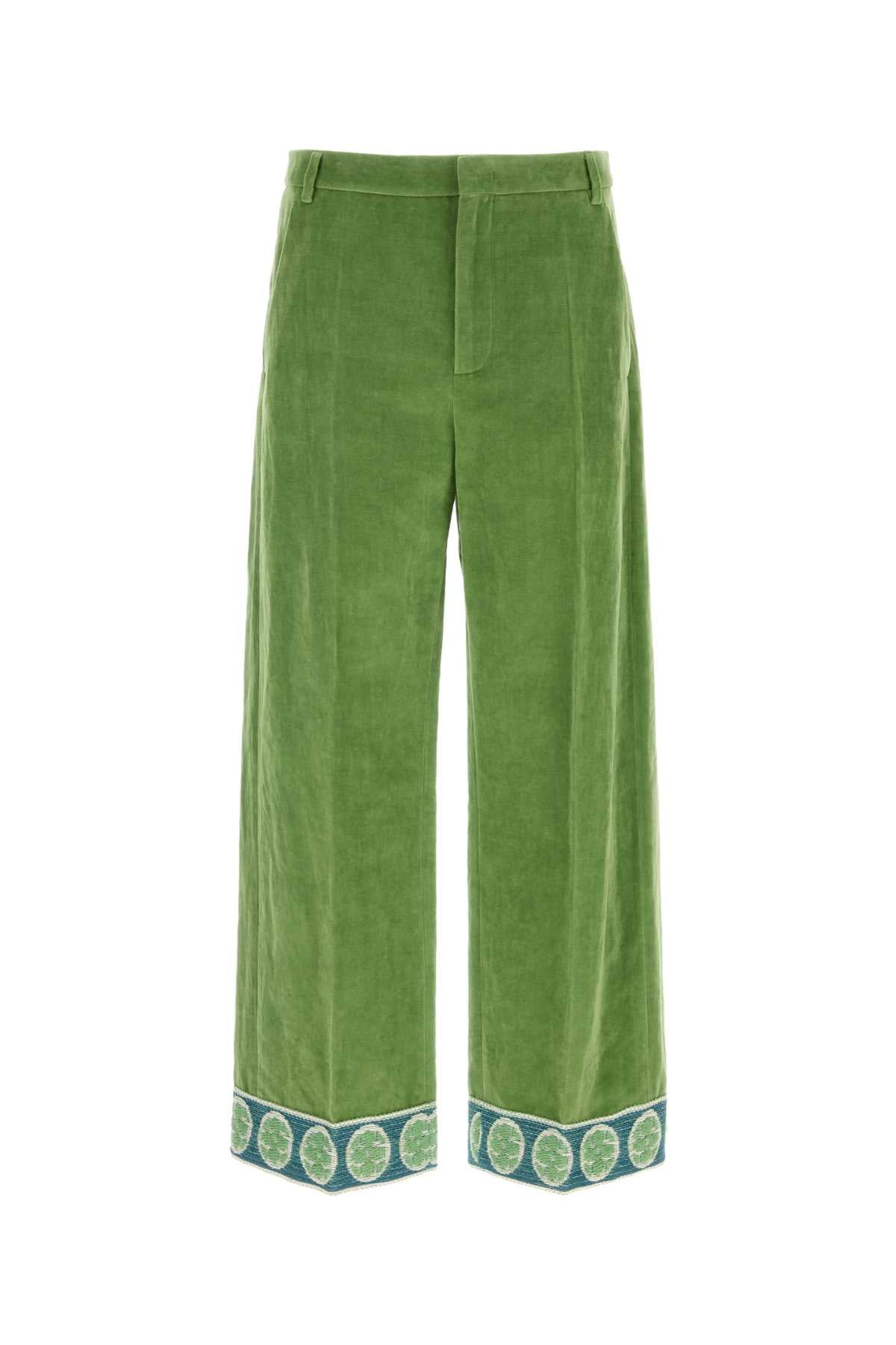 Valentino Garavani Embroidered Cotton-Linen Trousers — Green