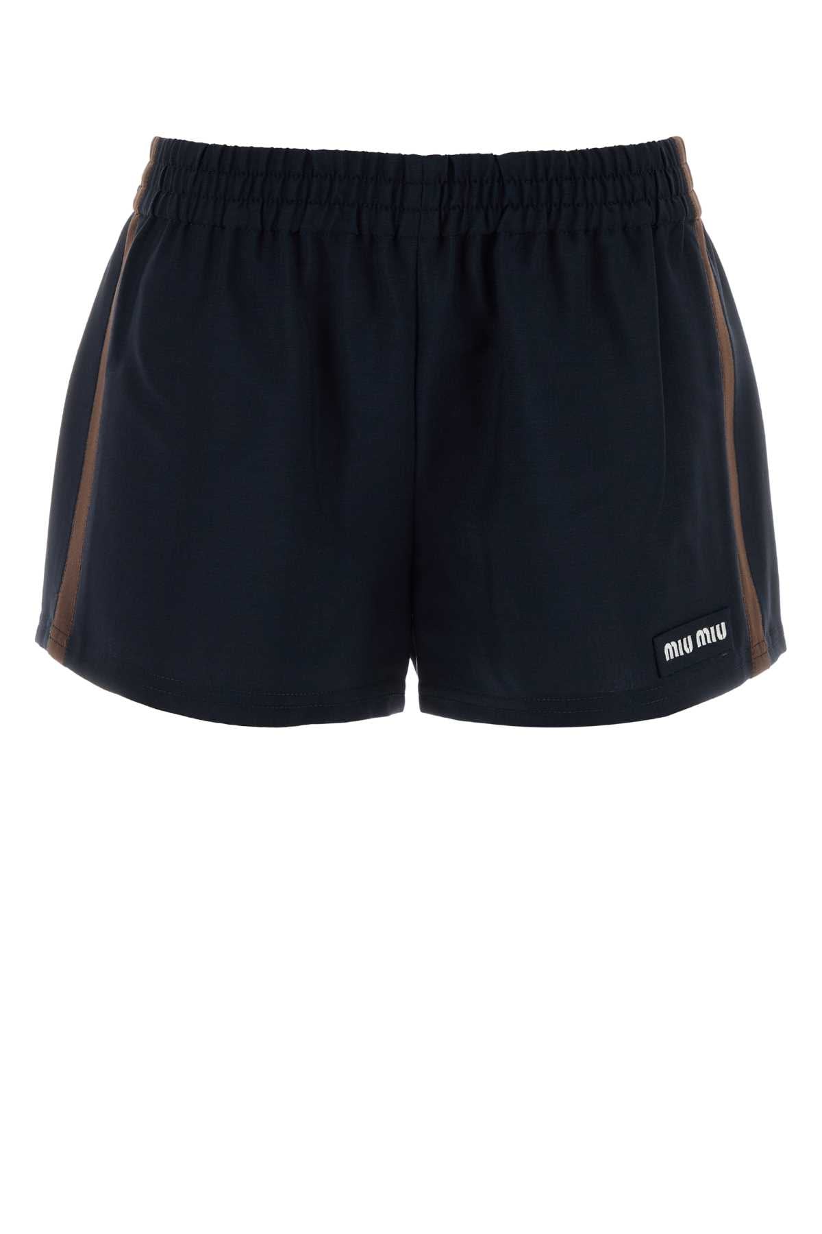 Miu Miu Side-Striped Technical Shorts — Navy
