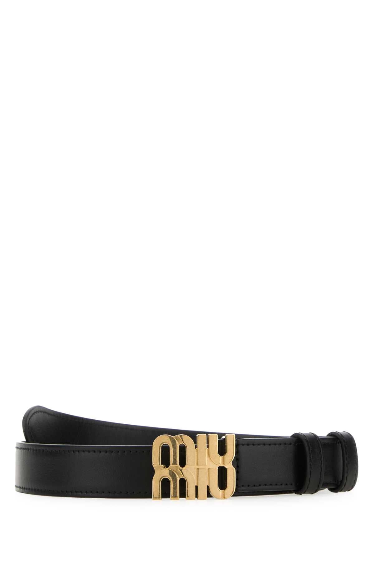 Miu Miu Logo Buckle Leather Belt — Black