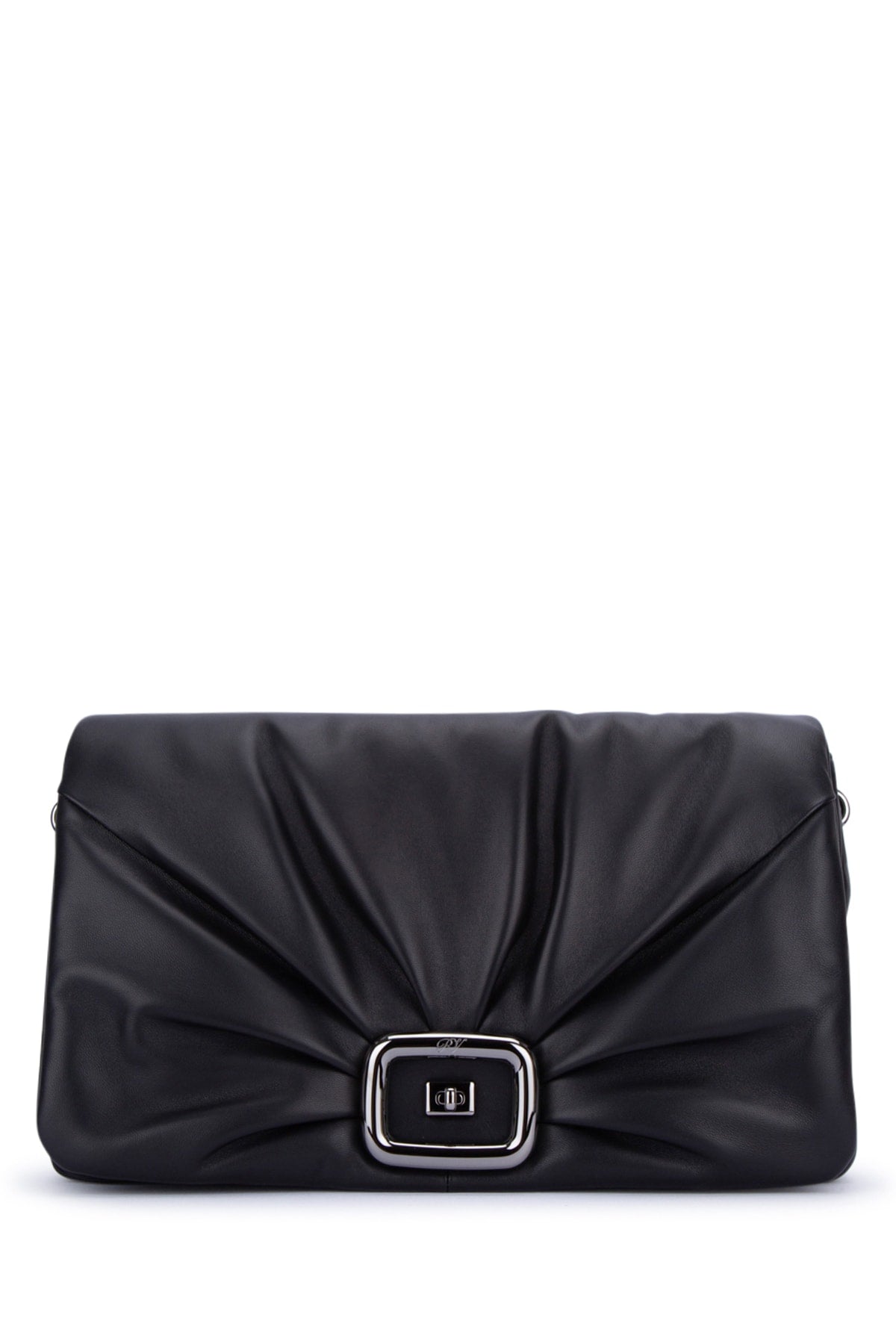 Roger Vivier Ruched Leather Clutch — Black