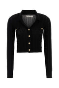 Alessandra Rich Cable-Knit Cotton Cashmere Cardigan — Black