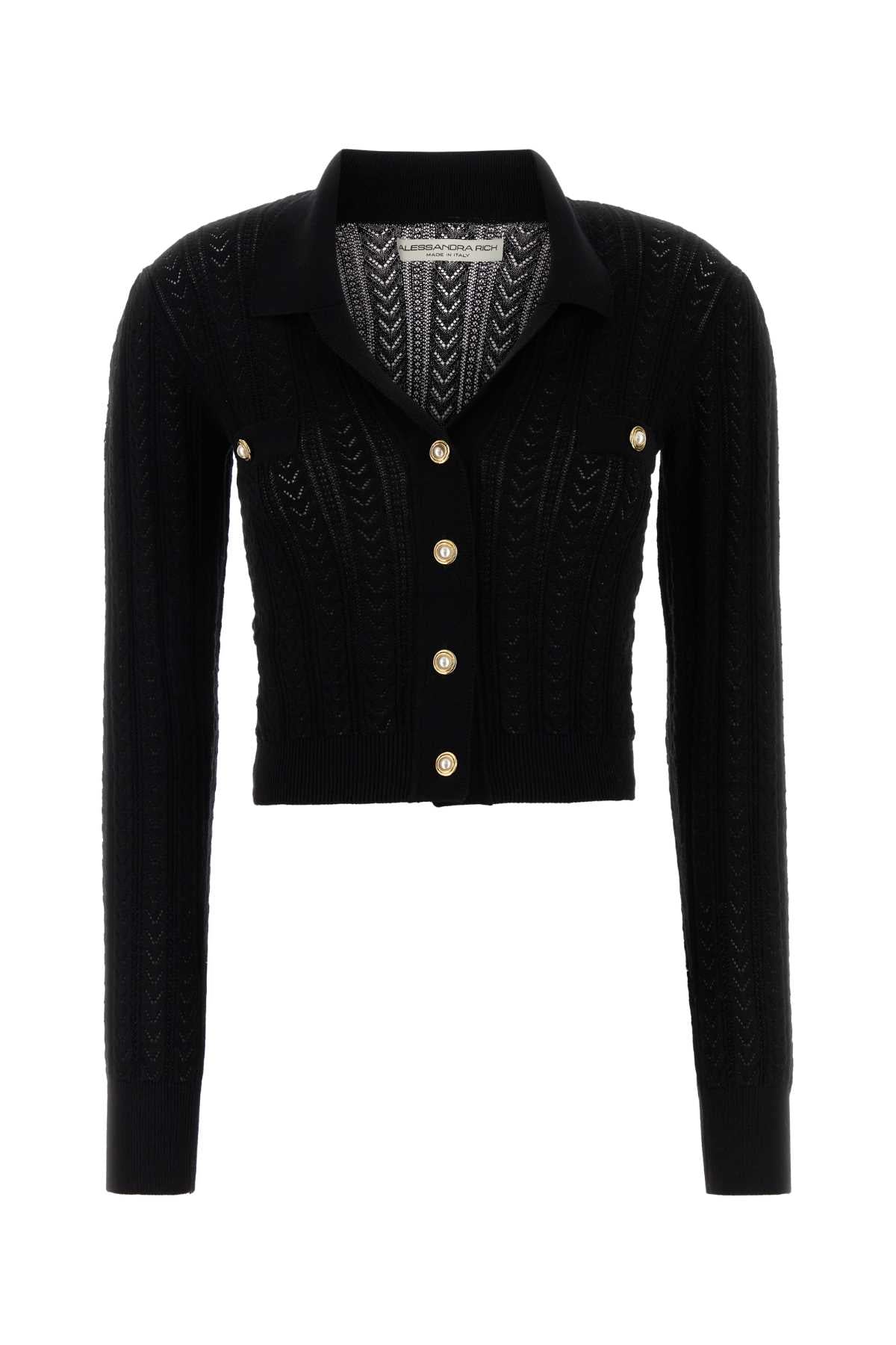 Alessandra Rich Cable-Knit Cotton Cashmere Cardigan — Black