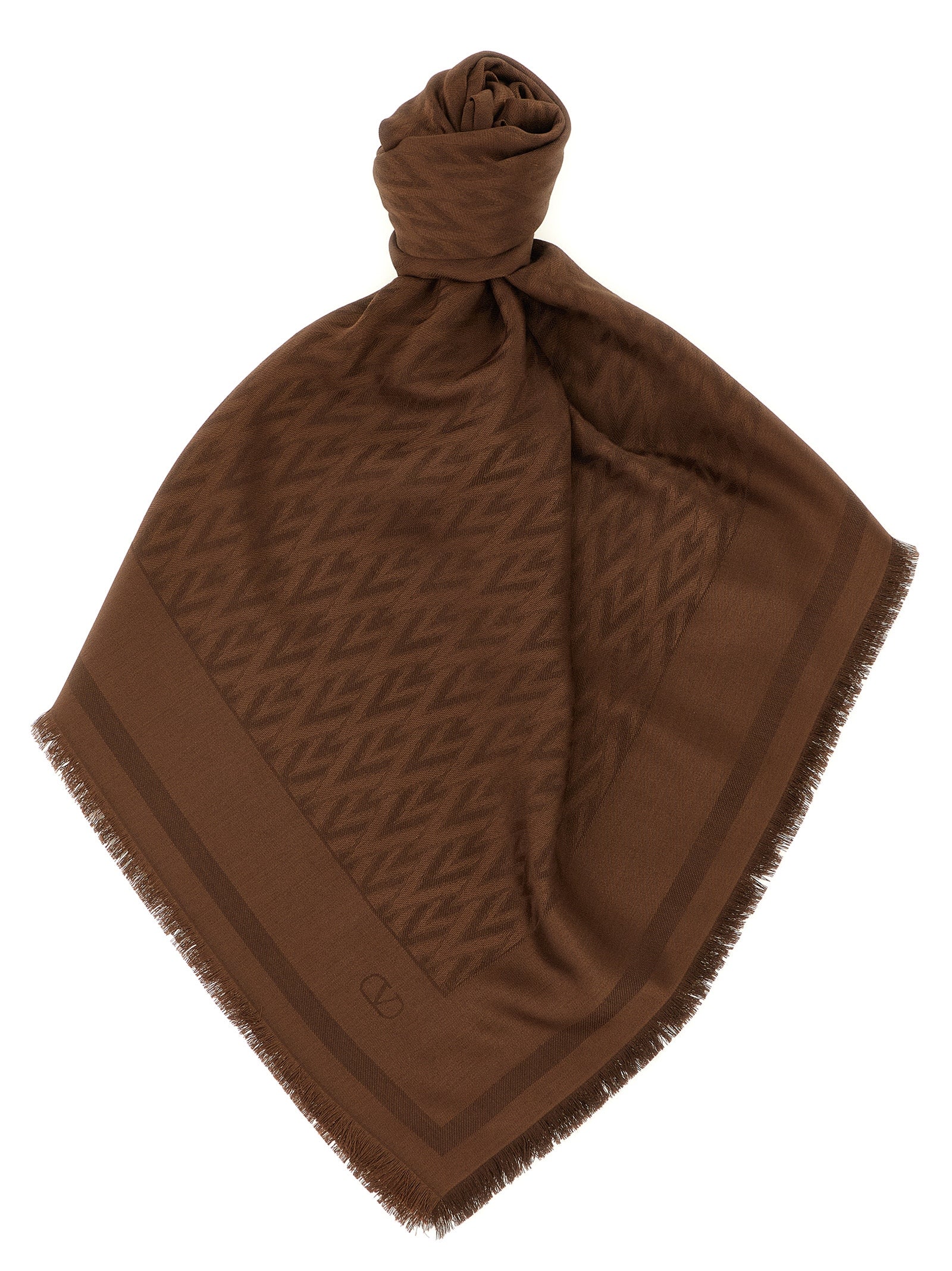 Valentino Garavani Toute La V Jacquard Silk-Wool Scarf — Brown