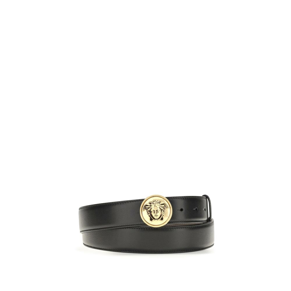 Versace Medusa Buckle Calfskin Belt — Black