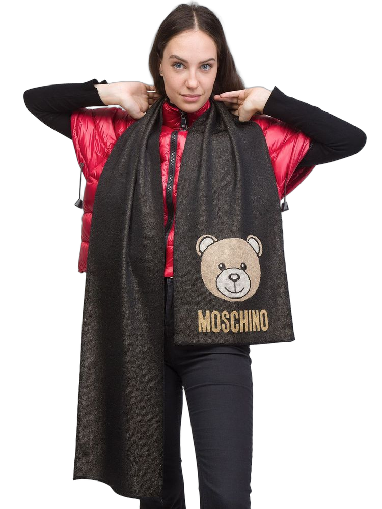 Moschino Bear Logo Embroidered Scarf — Black
