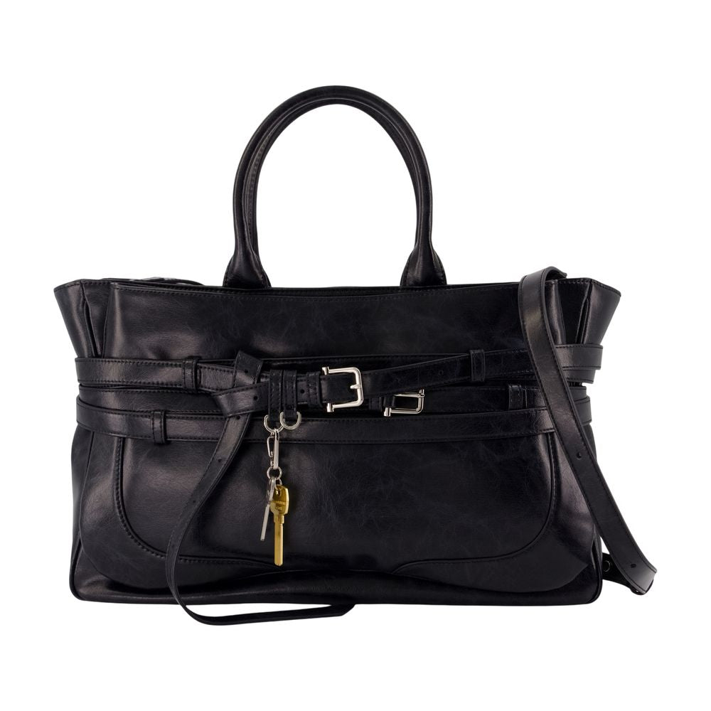 Osoi Belted Leather Top Handle Bag — Black