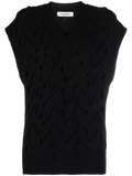 Valentino Open-Knit Wool-Blend Vest — Black