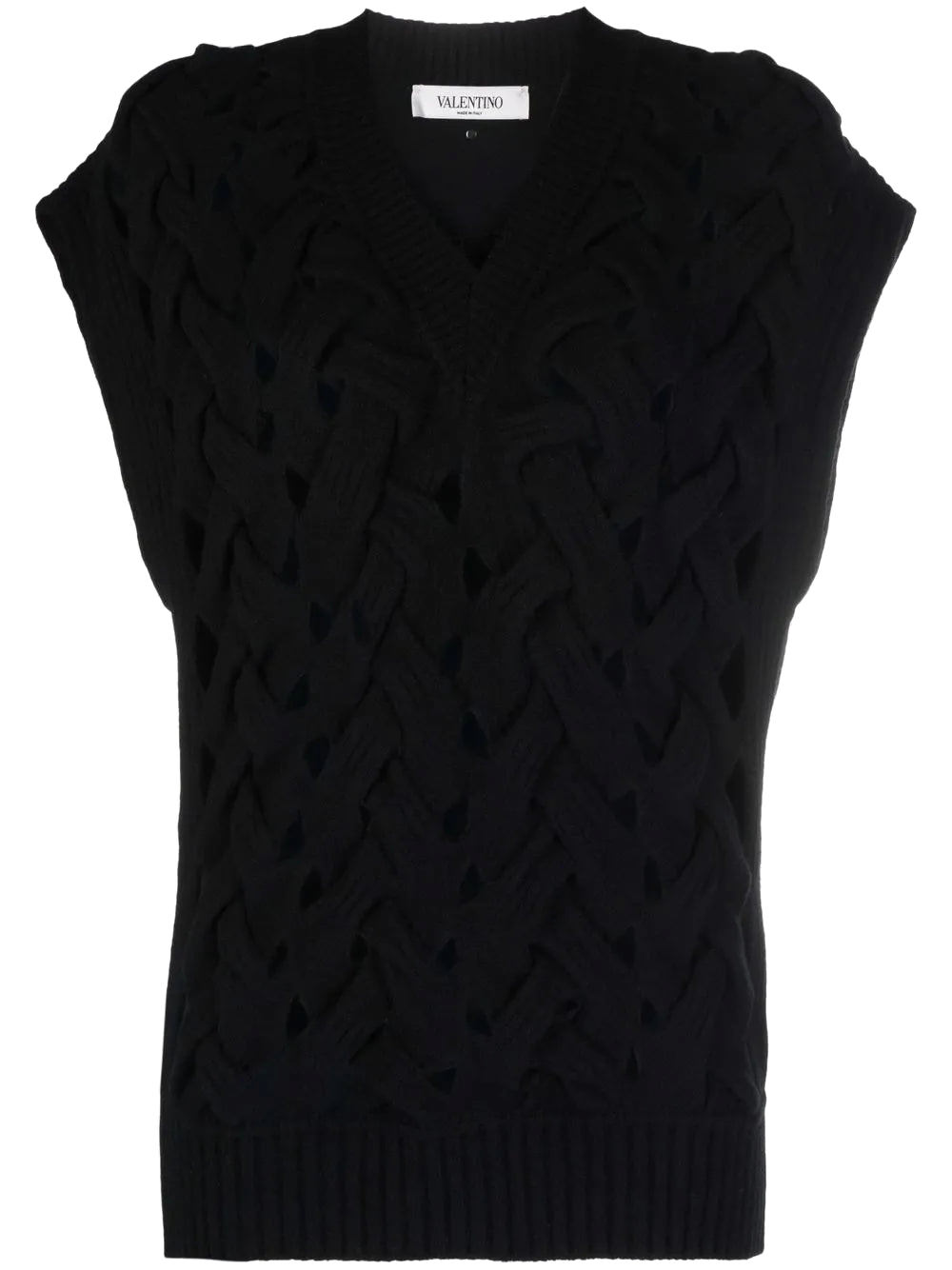 Valentino Open-Knit Wool-Blend Vest — Black