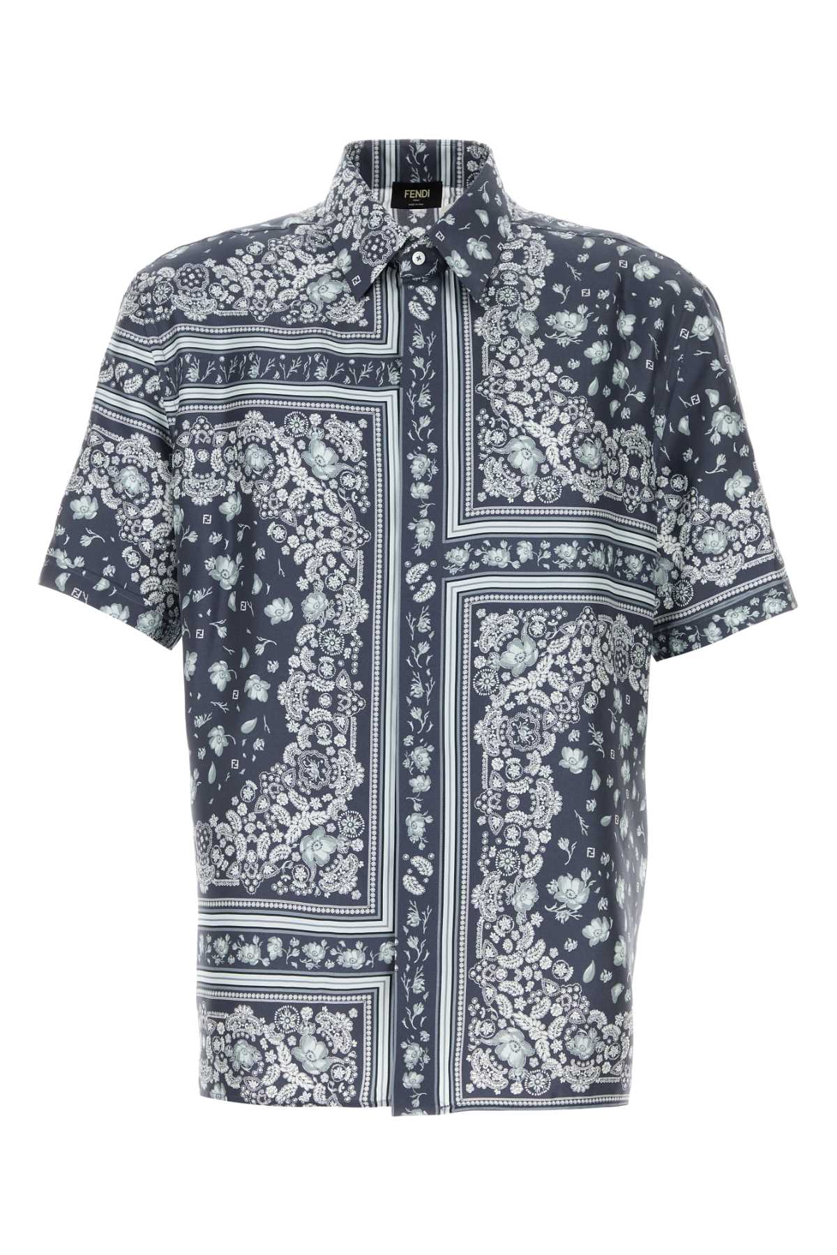 Fendi Baroque Floral Silk Shirt — Navy