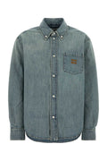 Miu Miu Logo-Embroidered Denim Shirt — Blue