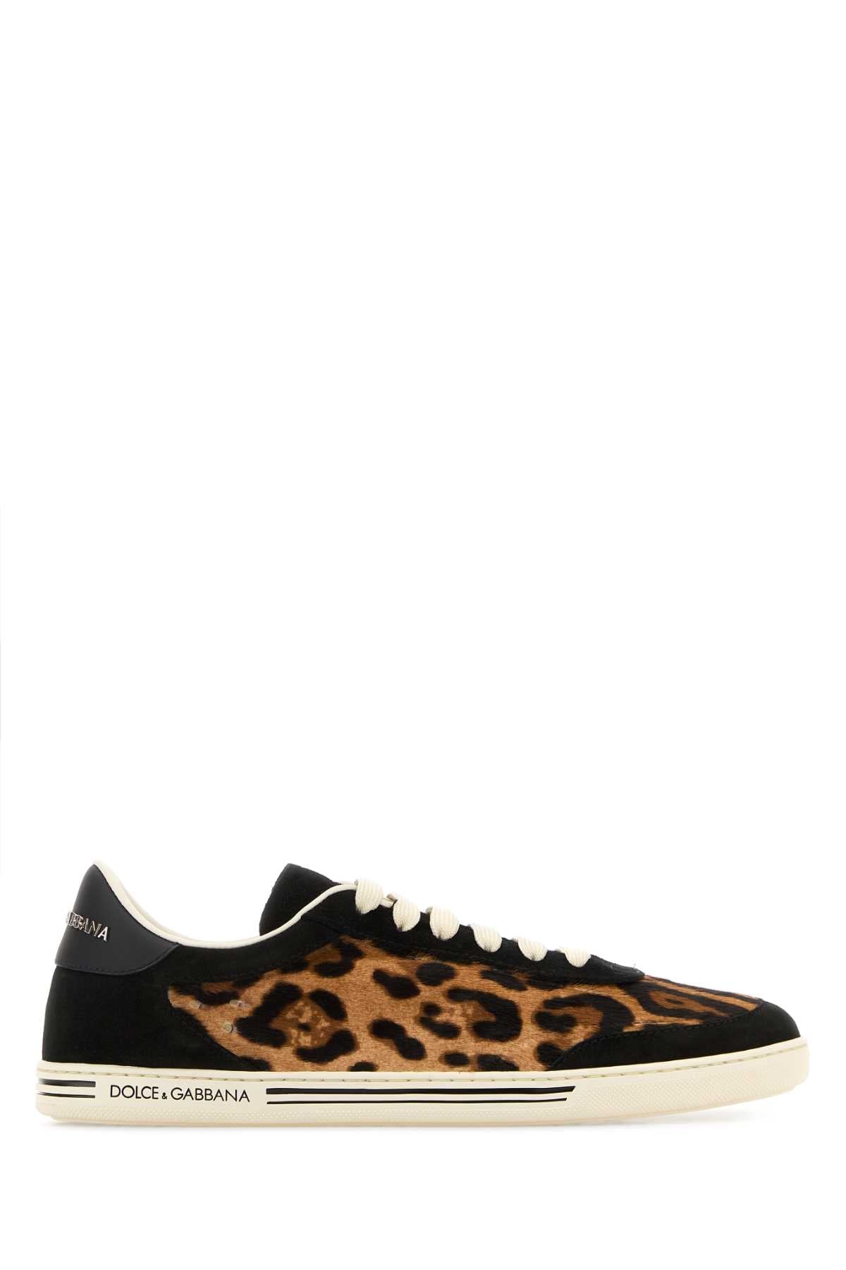 Dolce & Gabbana Leopard-Print Calf Hair Sneaker — Black