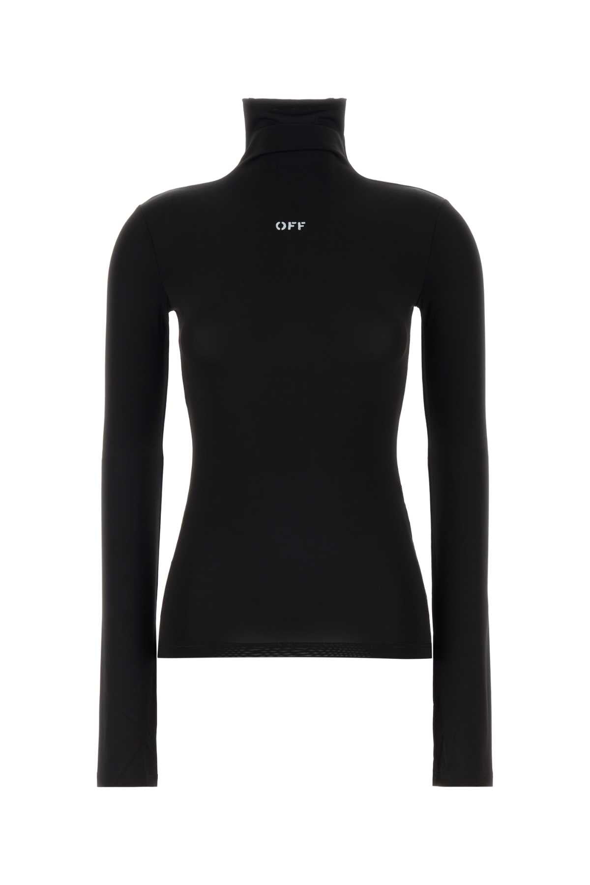 Off-White Logo-Embroidered Jersey Turtleneck Sweater — Black