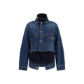 Sacai Layered Denim and Wool Knit Jacket — Blue
