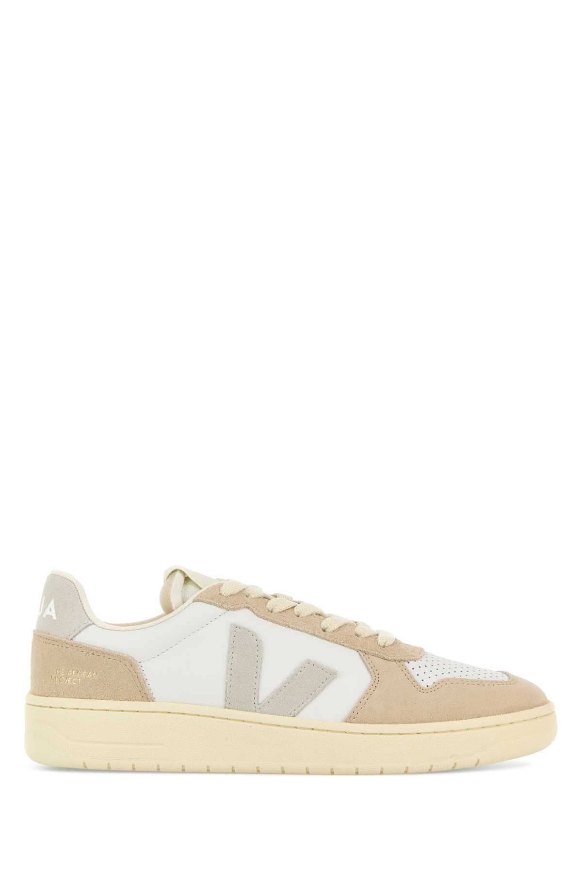 Veja Two-Tone Leather and Suede Sneaker — White