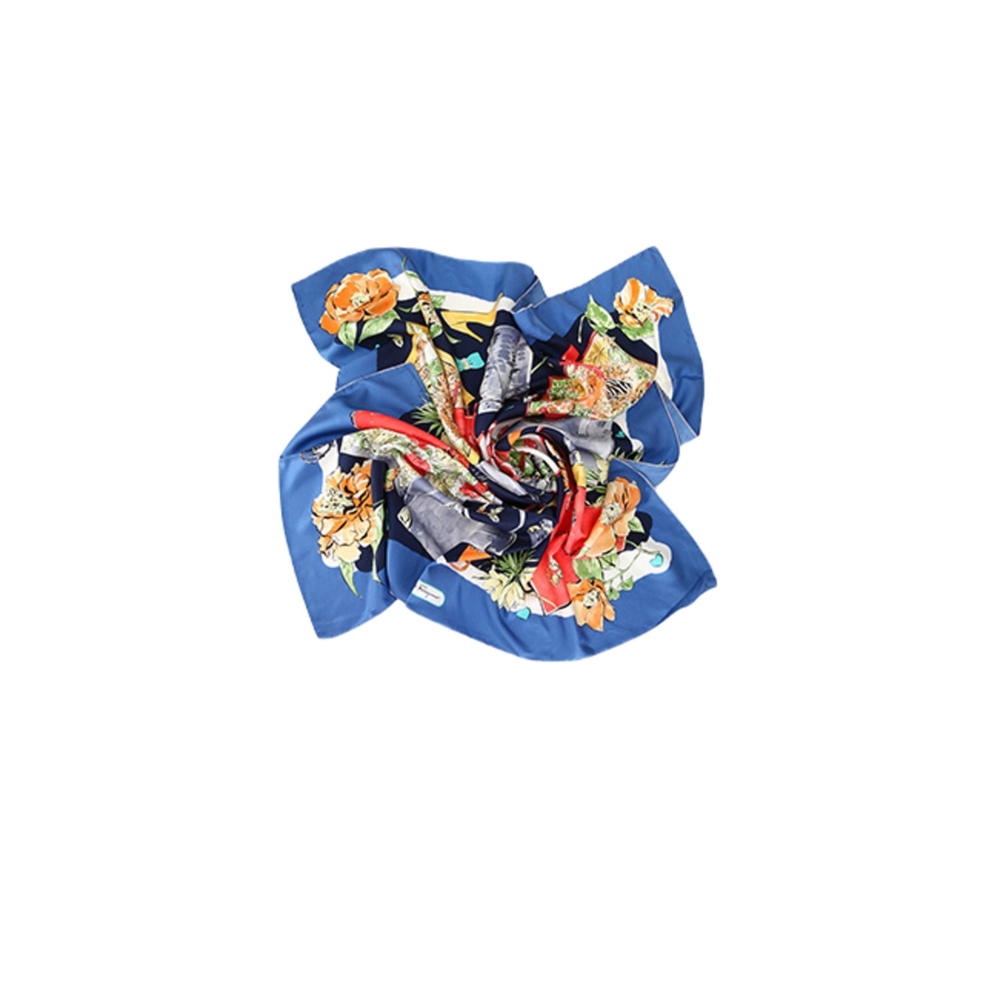 Ferragamo Floral-Printed Scarf — Blue