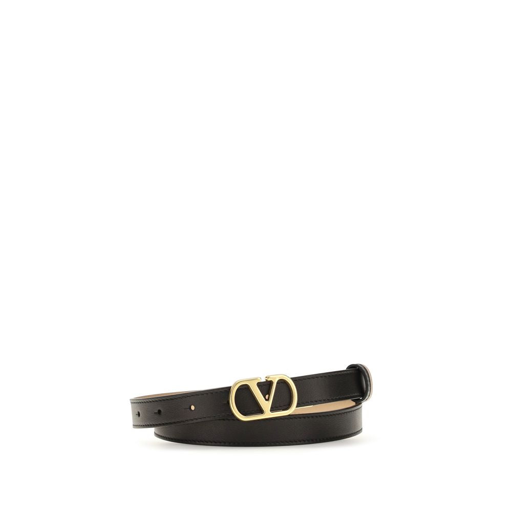 Valentino Garavani VLogo Antique-Brass Buckle Belt — Black