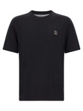 Brunello Cucinelli Embroidered Logo Cotton T-Shirt — Black