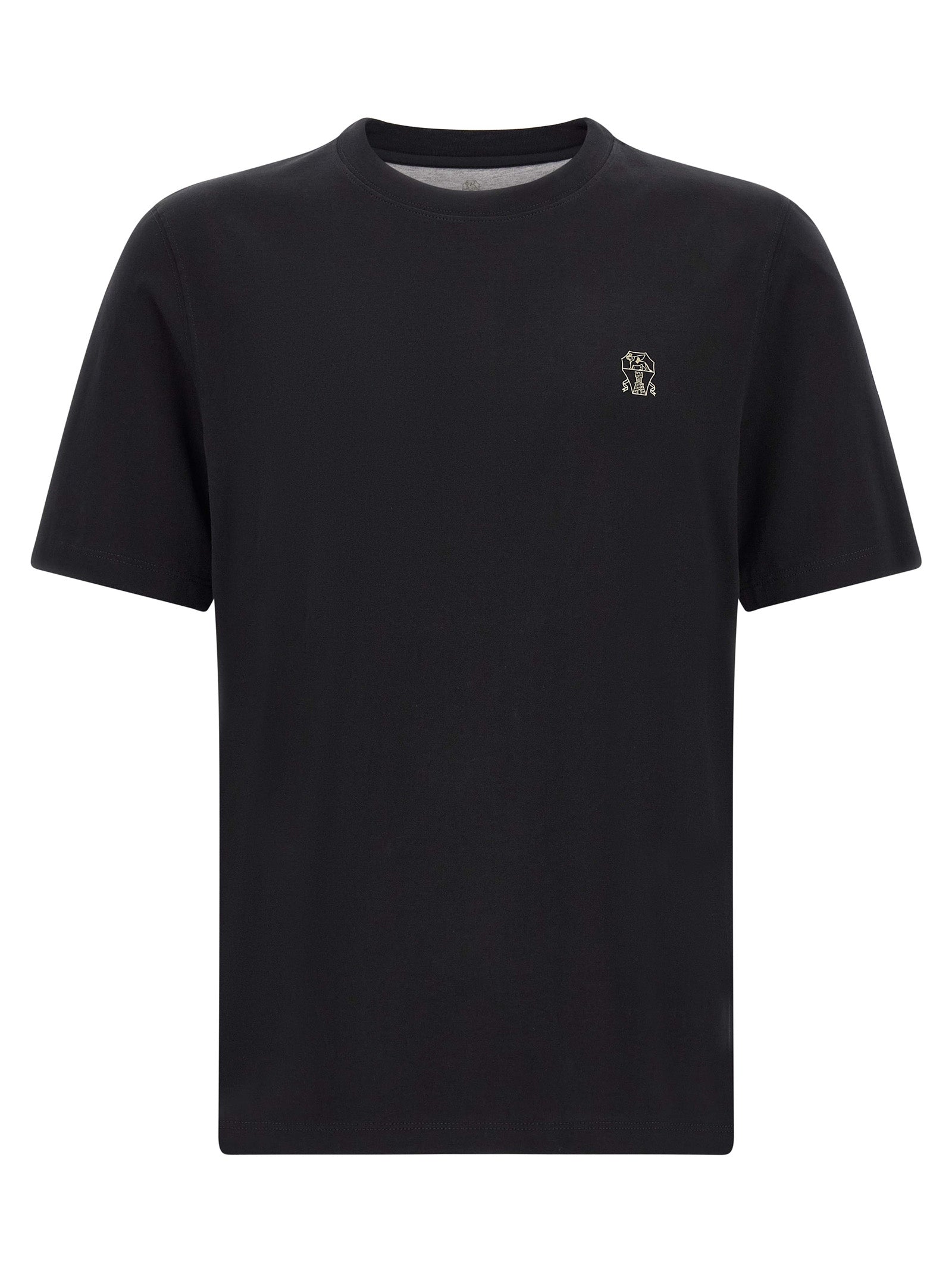 Brunello Cucinelli Embroidered Logo Cotton T-Shirt — Black