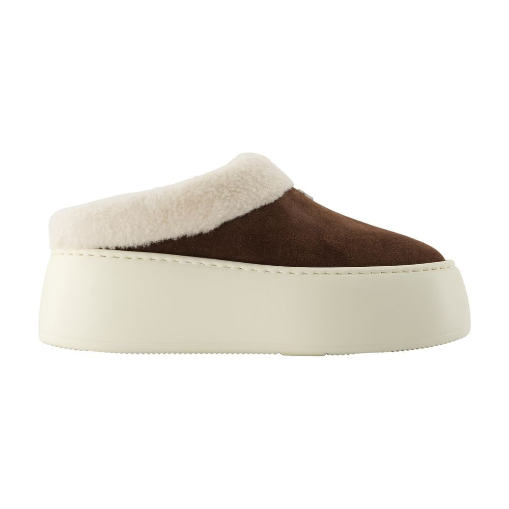 Giuseppe Zanotti Shearling-Lined Suede Slipper — Brown