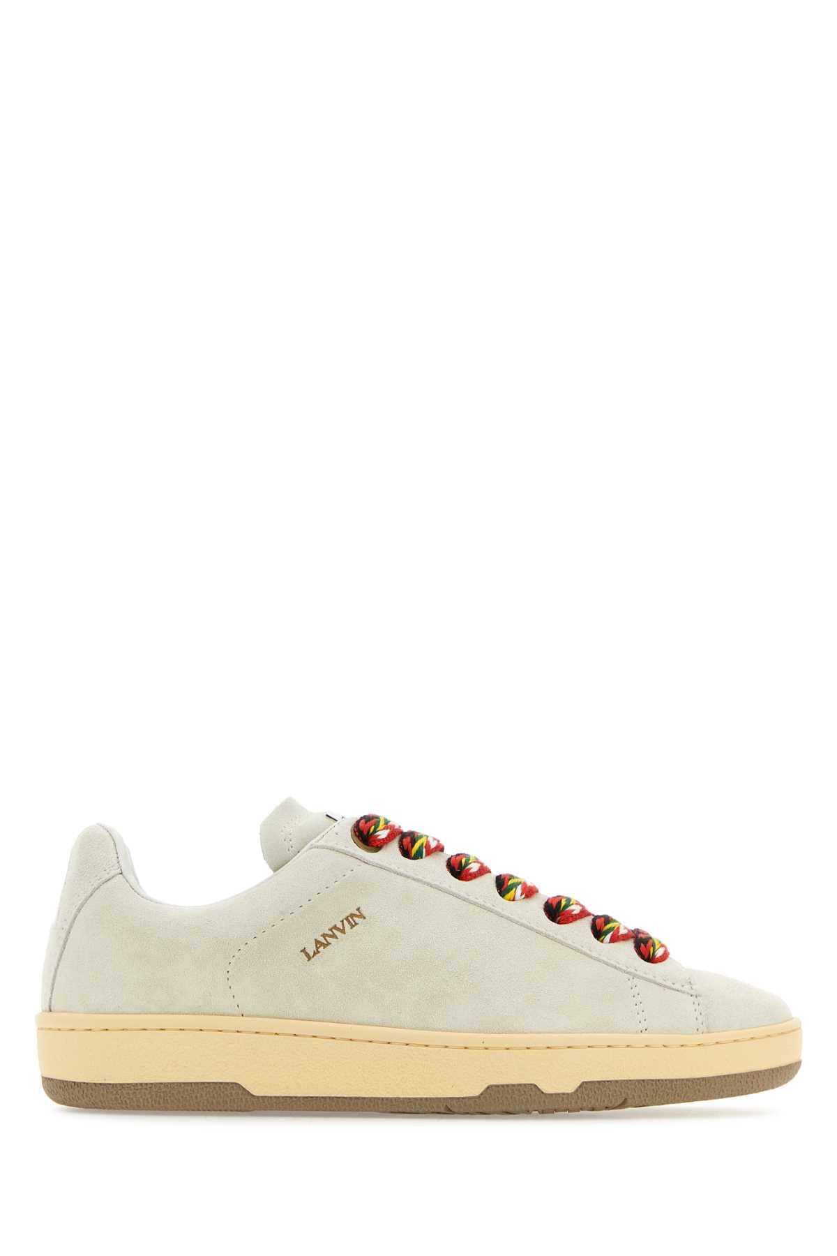 Lanvin Suede with Rainbow-Beaded Laces Sneaker — White