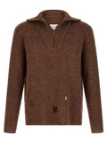 Maison Margiela Linen-Wool Half-Zip Sweater — Brown