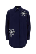 Fendi Floral-Embroidered Cotton Shirt — Navy
