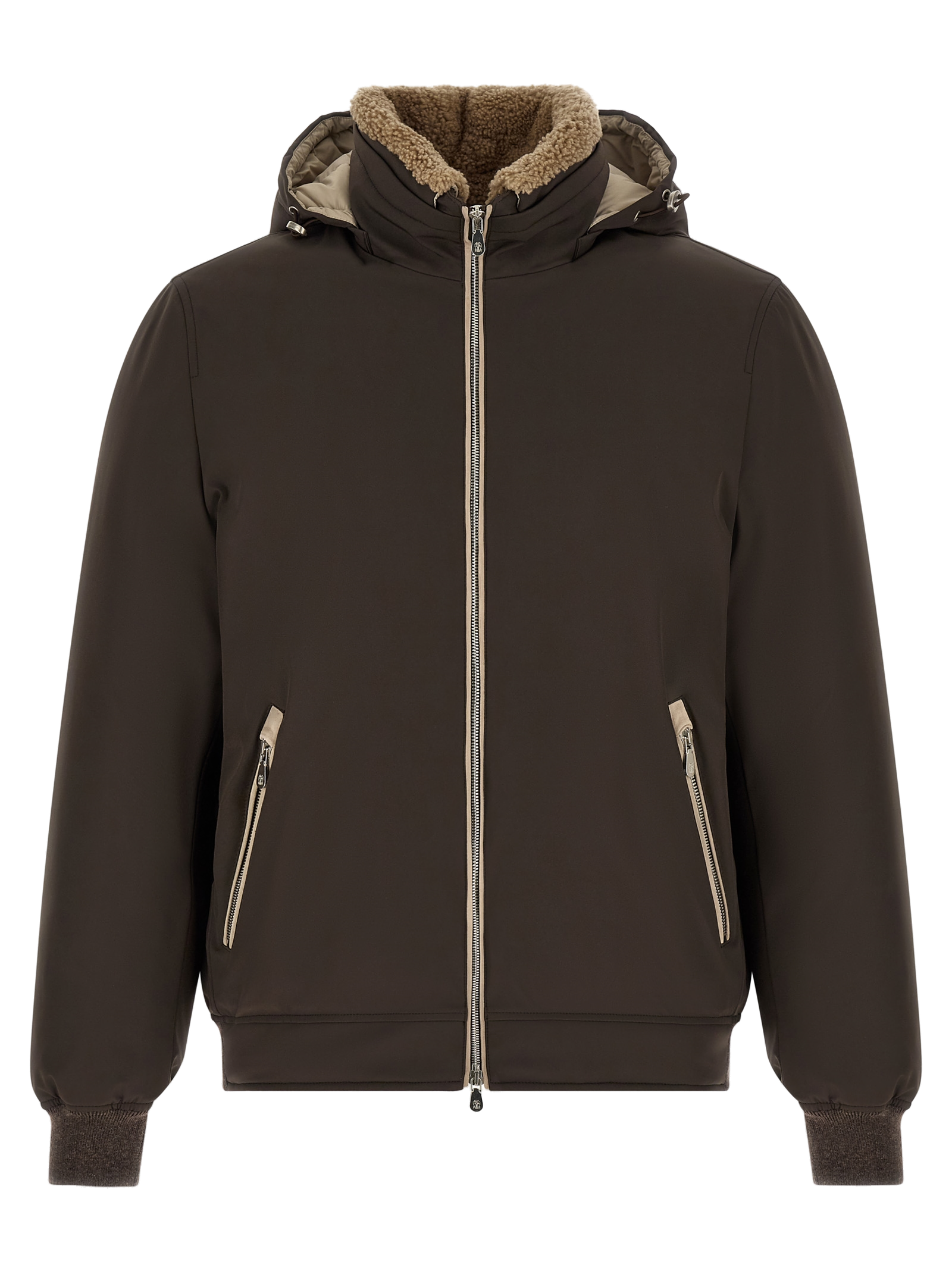 Brunello Cucinelli Shearling-Lined Hooded Down Jacket — Brown