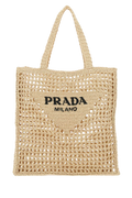 Prada Crocheted Raffia Tote Bag — Beige
