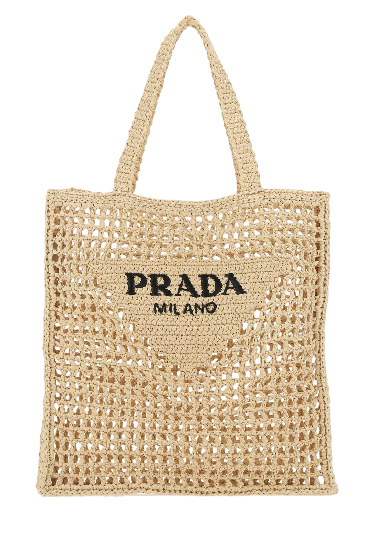 Prada Crocheted Raffia Tote Bag — Beige