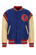 Golden Goose Deluxe Brand Nylon and Leather Varsity Jacket — Blue