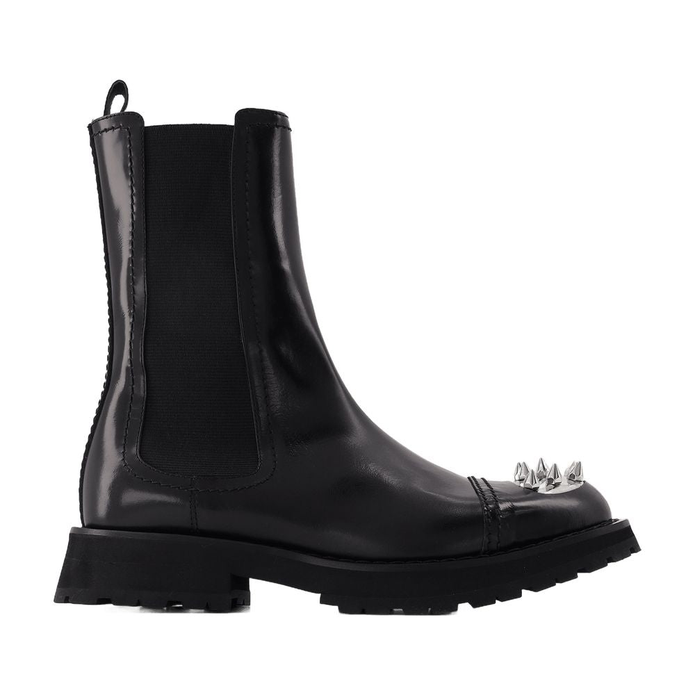 Alexander McQueen Stud-Embellished Leather Boot — Black