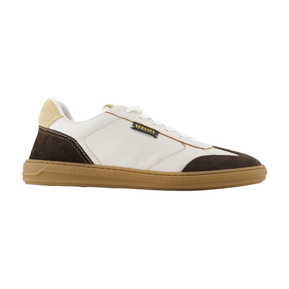 Versace Leather Color-Block Sneaker — White