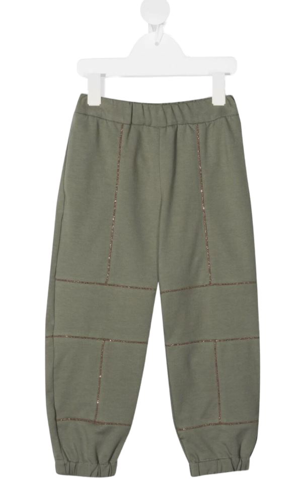 Brunello Cucinelli Kids Bead-Embellished Cotton Joggers — Sage Green